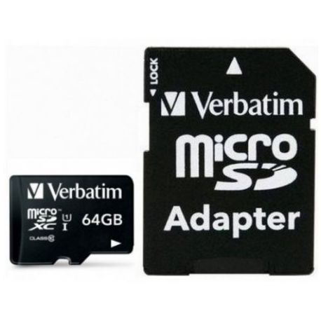 VERBATIM MICRO SDXC CARD 64GB CLASS 10 INC ADAPTER