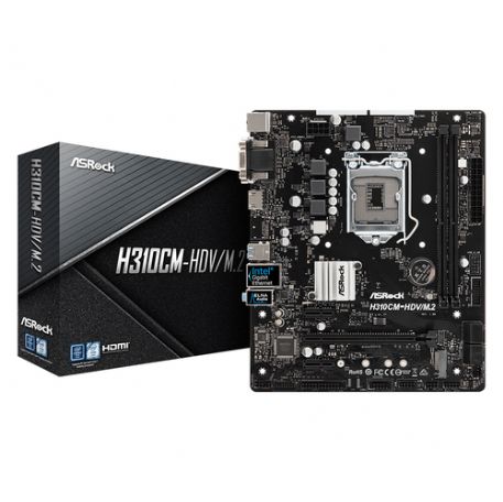 ASROCK MB H310, H310CM-HDV/M.2 LGA 1151, 2DDR4 PCI-E X16 M2 DVI/HDMI MATX, COFEE LAKE