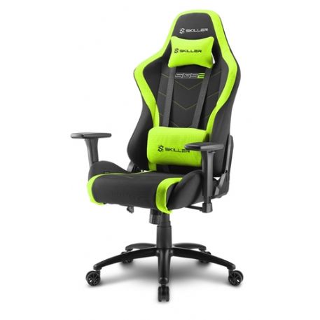 SHARKOON SKILLER SGS2 SEDIA GAMING IN TESSUTO, BRACCIOLI E SCHIENALE REGOLABILI, TELAIO ACCIAIO, DOPPIO CUSCINO SUPPORTO CERVICALE E LOMBARE, GREEN