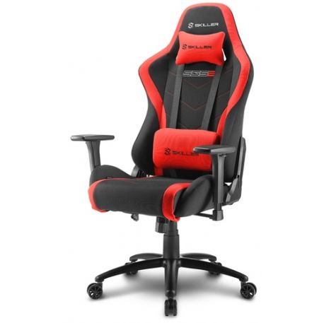 SHARKOON SKILLER SGS2 SEDIA GAMING IN TESSUTO, BRACCIOLI E SCHIENALE REGOLABILI, TELAIO ACCIAIO, DOPPIO CUSCINO SUPPORTO CERVICALE E LOMBARE, BLACK/RED