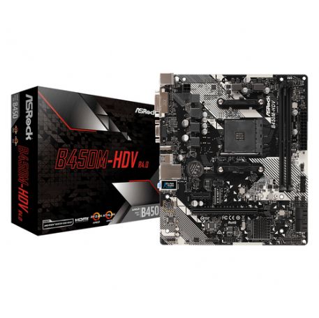 ASROCK MB AMD B450, B450M-HDV R4.0 2DDR4 PCI-E X16 M2 DVI/HDMI MATX