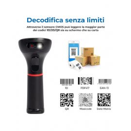 VULTECH LETTORE PISTOLA BARCODE SCANNER LASER WIRELESS 2.4Ghz E BLUETOOTH 1D 2D - BC-07MWBT - SENSOR